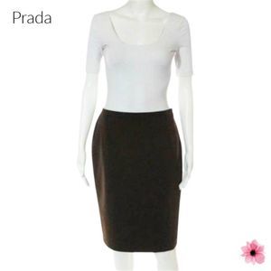 Prada Vintage Brown Flat Front Knee Length Straight Skirt.  Size IT 42